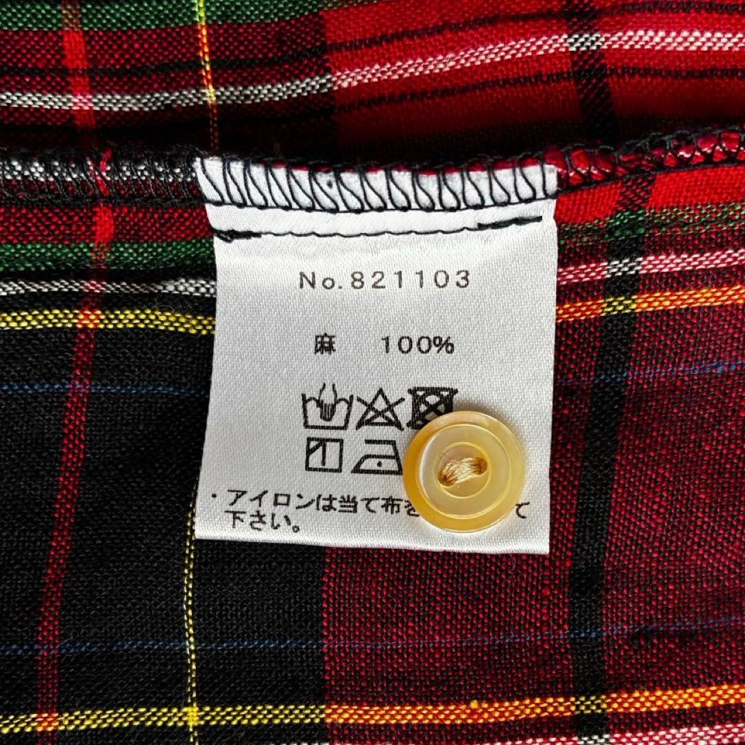 美品 アピースオブライブラリー リネン100 タータンチェック柄シャツワンピース