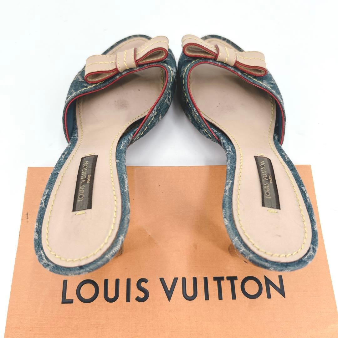 【鑑定済】ルイヴィトン モノグラム デニム サンダル ミュール 23.5cm