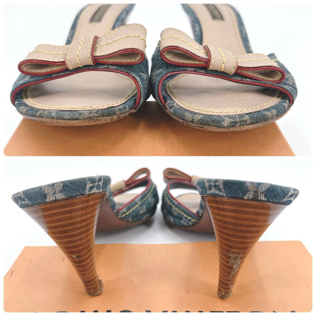 【鑑定済】ルイヴィトン モノグラム デニム サンダル ミュール 23.5cm