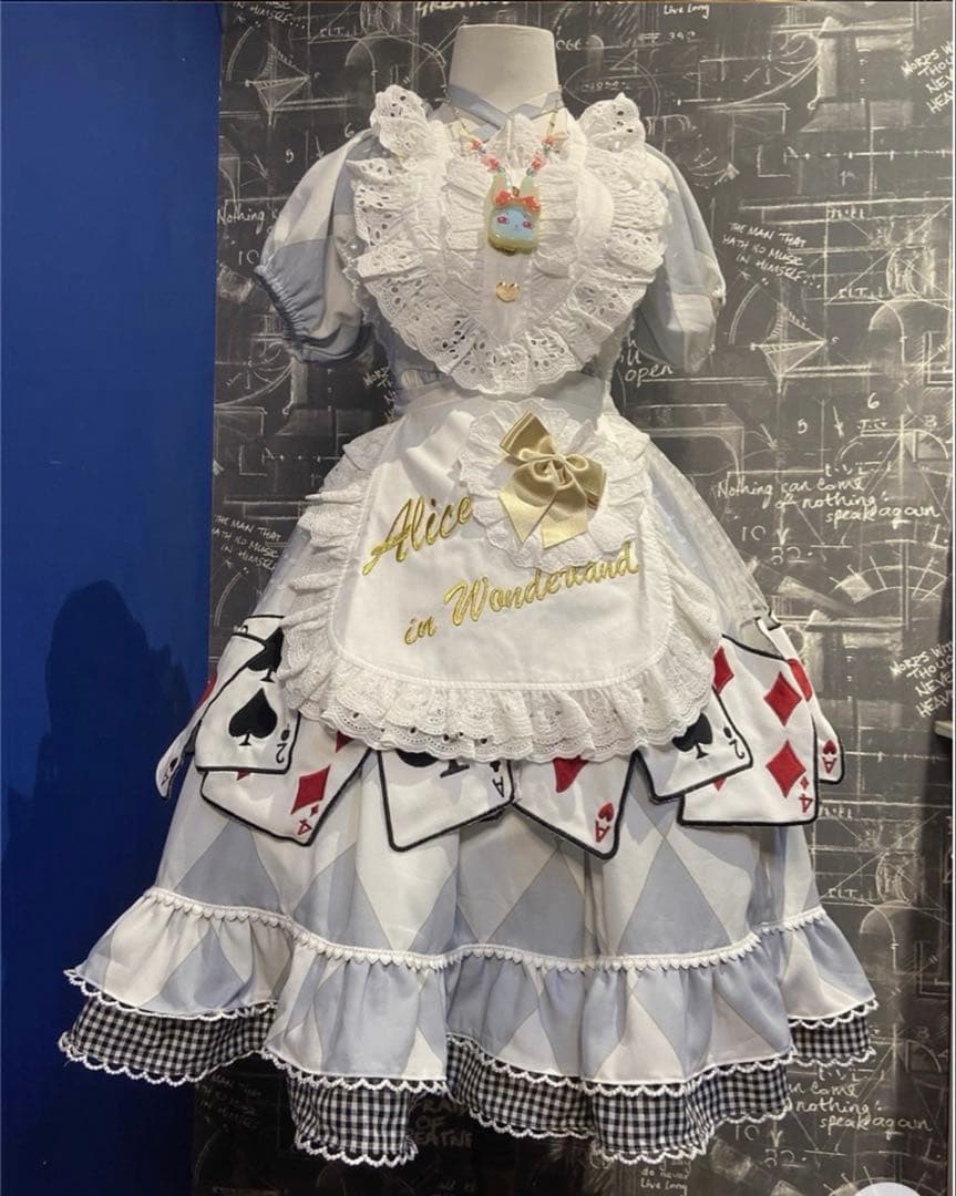 新品 ロリータ アリス風 トランプ柄エプロン 黒