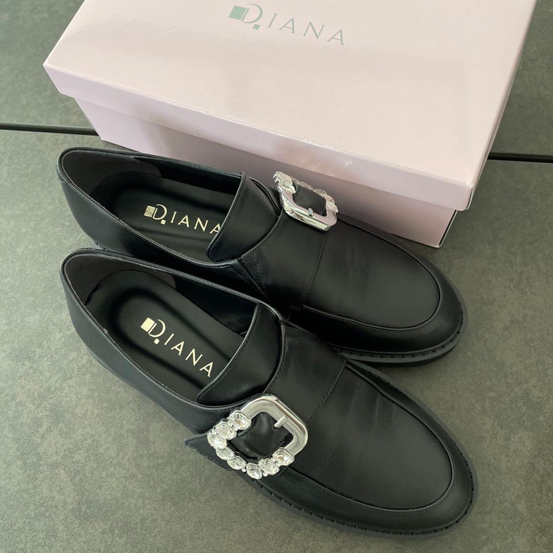 ダイアナDIANA ビジュー付きブラックローファー銀座正規店購入　新品