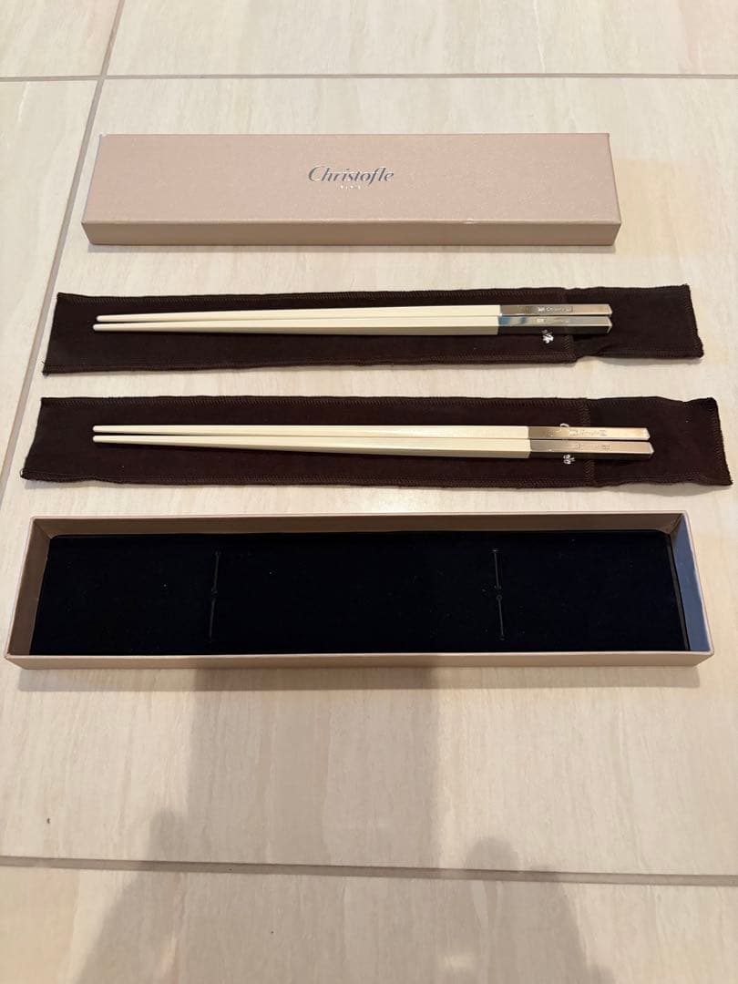 Christofle 製箸 2膳 専用ケース付き