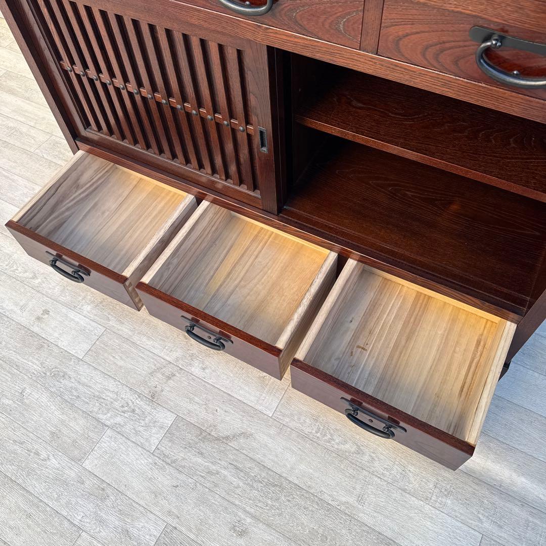 駿河随　食器棚 和風 和室 水屋箪笥 水屋タンス 引き戸 膳戸棚 無垢