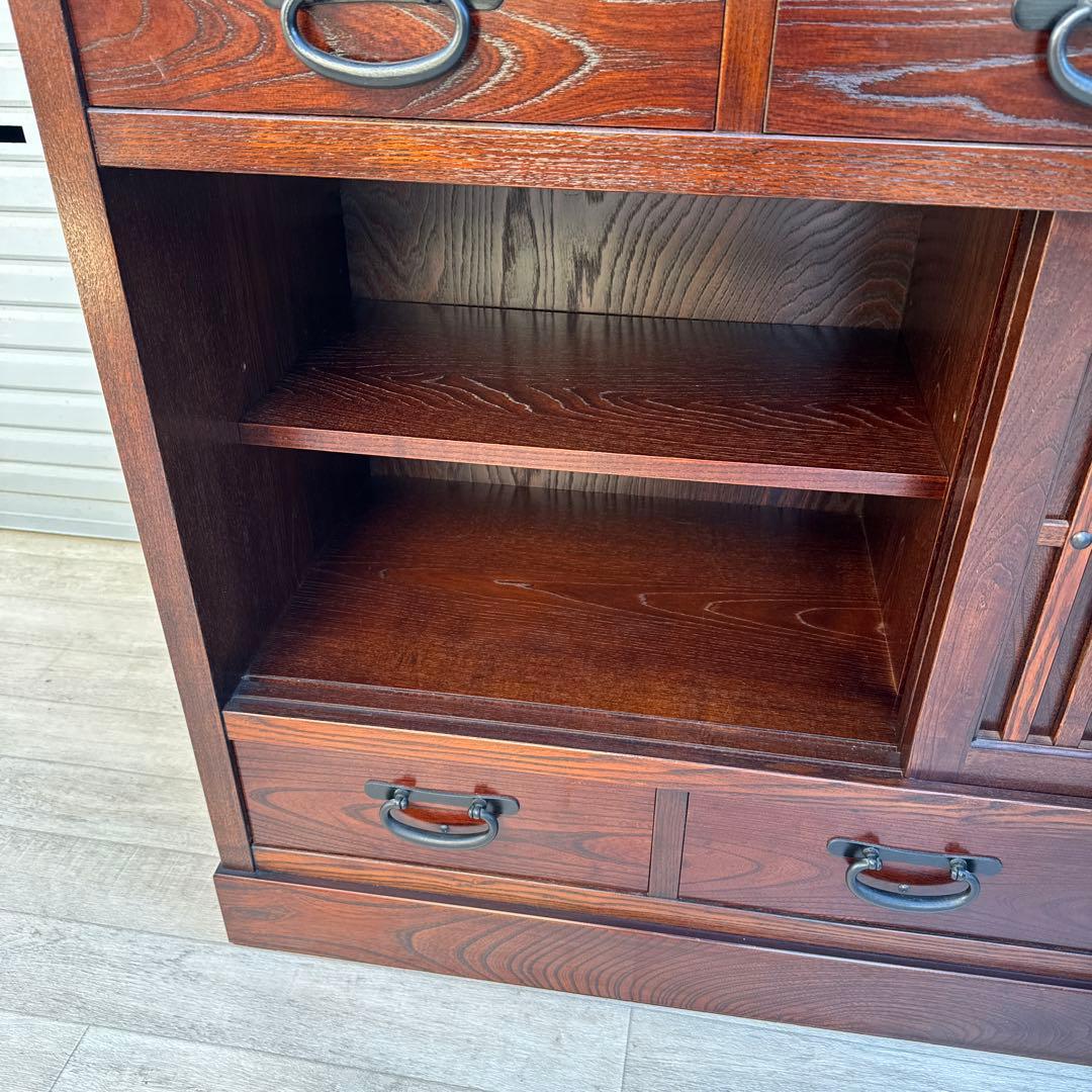 駿河随　食器棚 和風 和室 水屋箪笥 水屋タンス 引き戸 膳戸棚 無垢