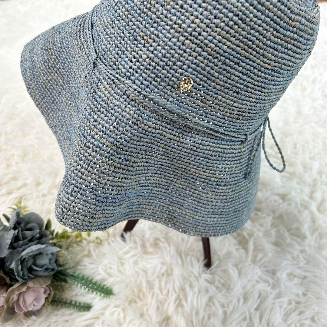 美品★ヘレンカミンスキー ライトブルー×ブルーグレー×ブルーグリーン ラフィア