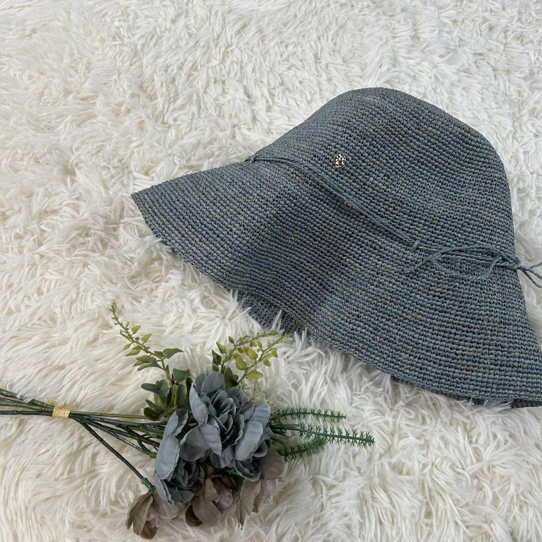 美品★ヘレンカミンスキー ライトブルー×ブルーグレー×ブルーグリーン ラフィア