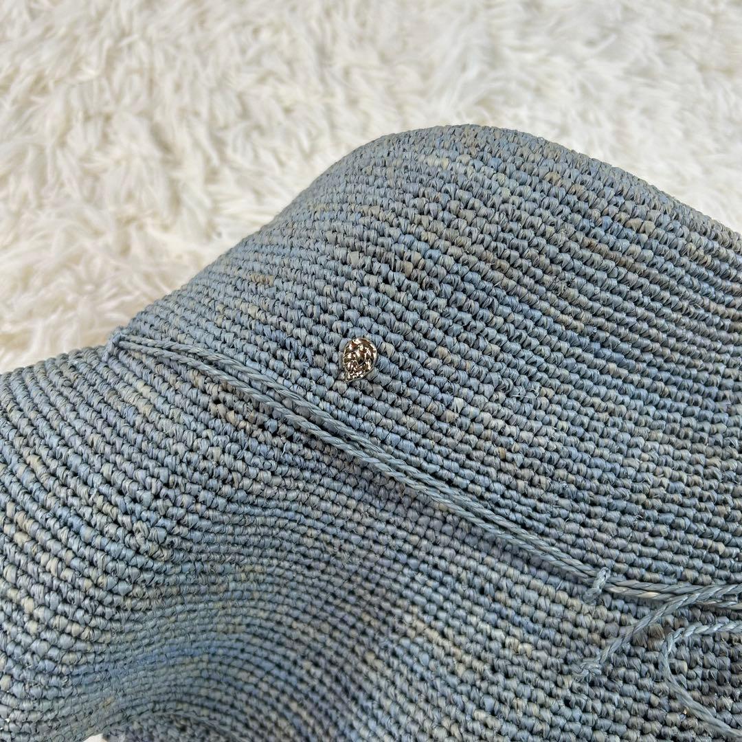 美品★ヘレンカミンスキー ライトブルー×ブルーグレー×ブルーグリーン ラフィア