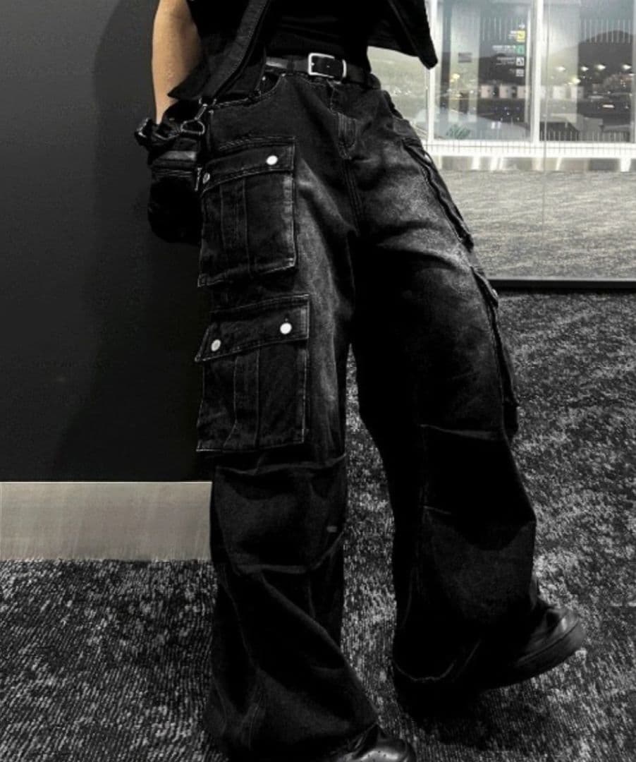 【COSYHARU】バイダーパラシュートブラックウォッシュカーゴデニム　XL