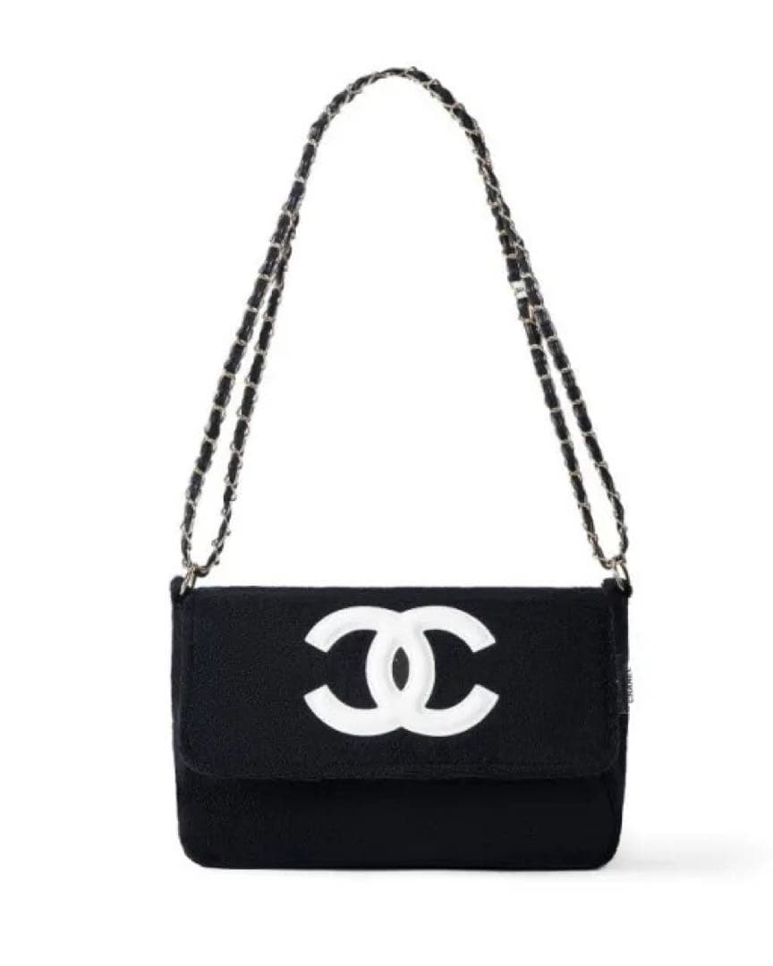 ぽ*ぽ様 CHANEL シャネル ミニバッグ ポーチ ブラック×ホワイトロゴ チ