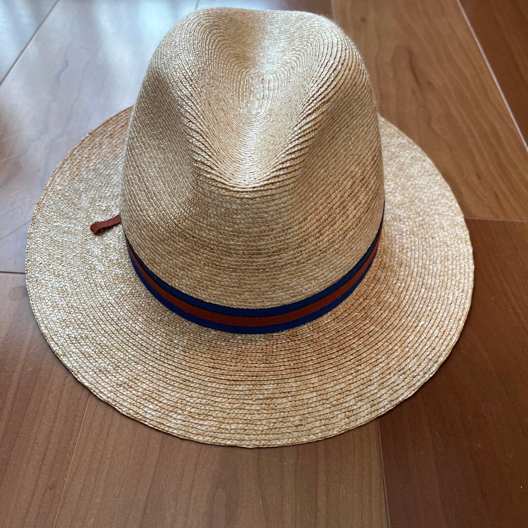 エルメス　ベージュ ストローハット リボン付き