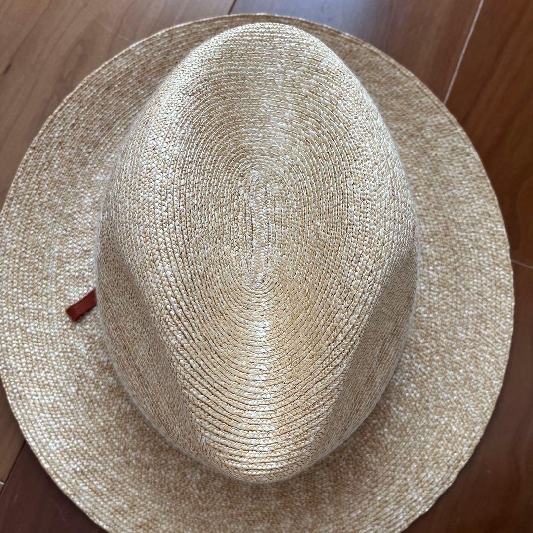 エルメス　ベージュ ストローハット リボン付き