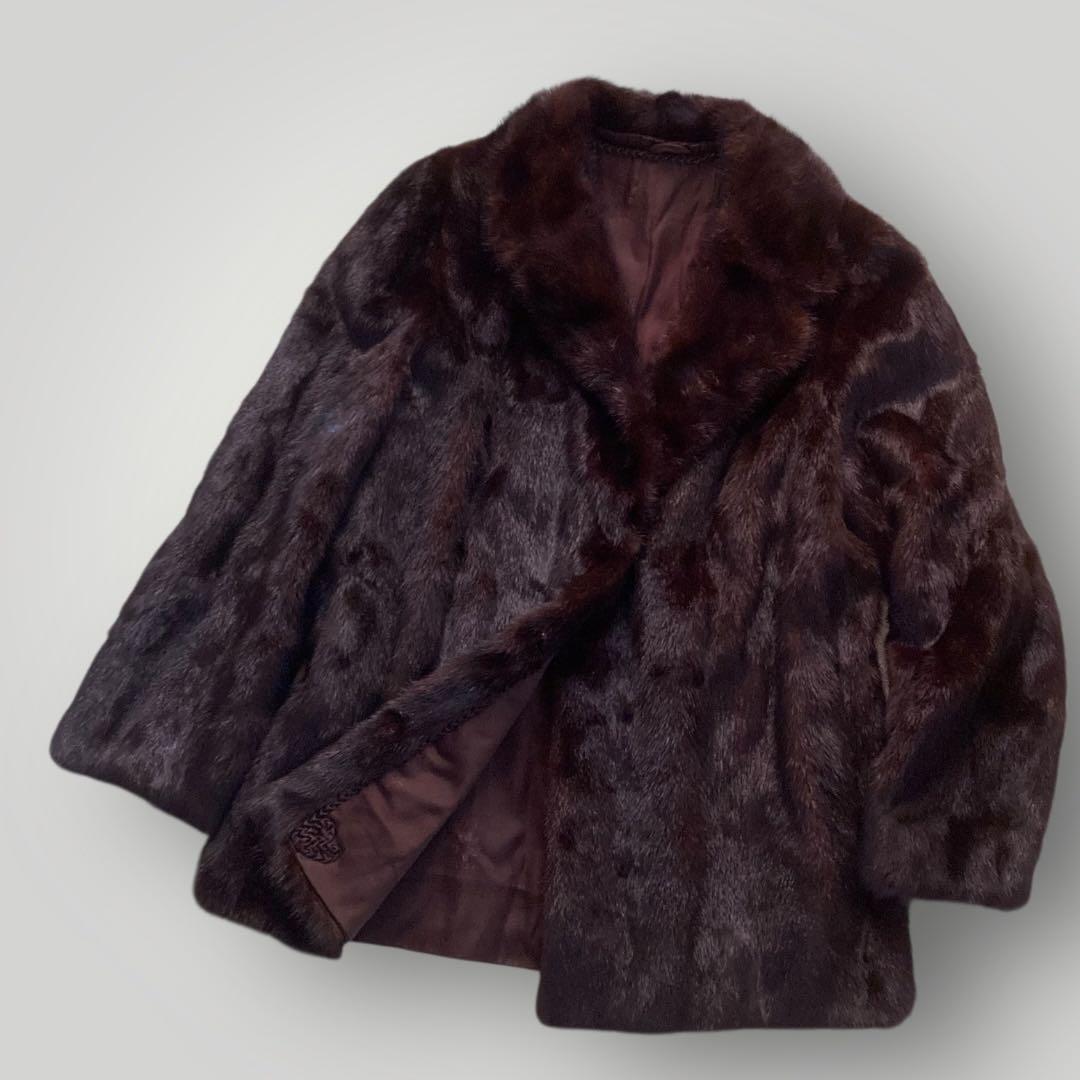 SAGA MINK　銀サガ ダークミンク　ファーコート ハーフコート　13　濃茶