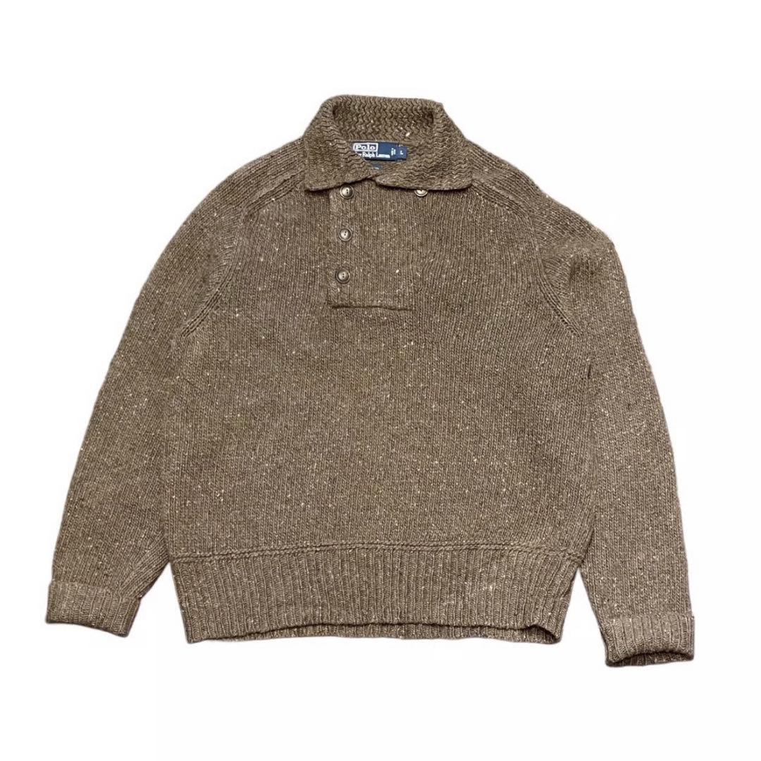 【L】ポロ・ラルフローレン ウール ニット セーター 90s 茶色 ブラウン