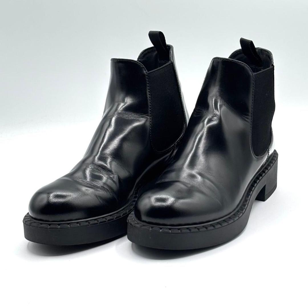 保存箱袋付 人気 プラダ サイドゴア ブーツ 23.5㎝ チョコ 黒 レザー