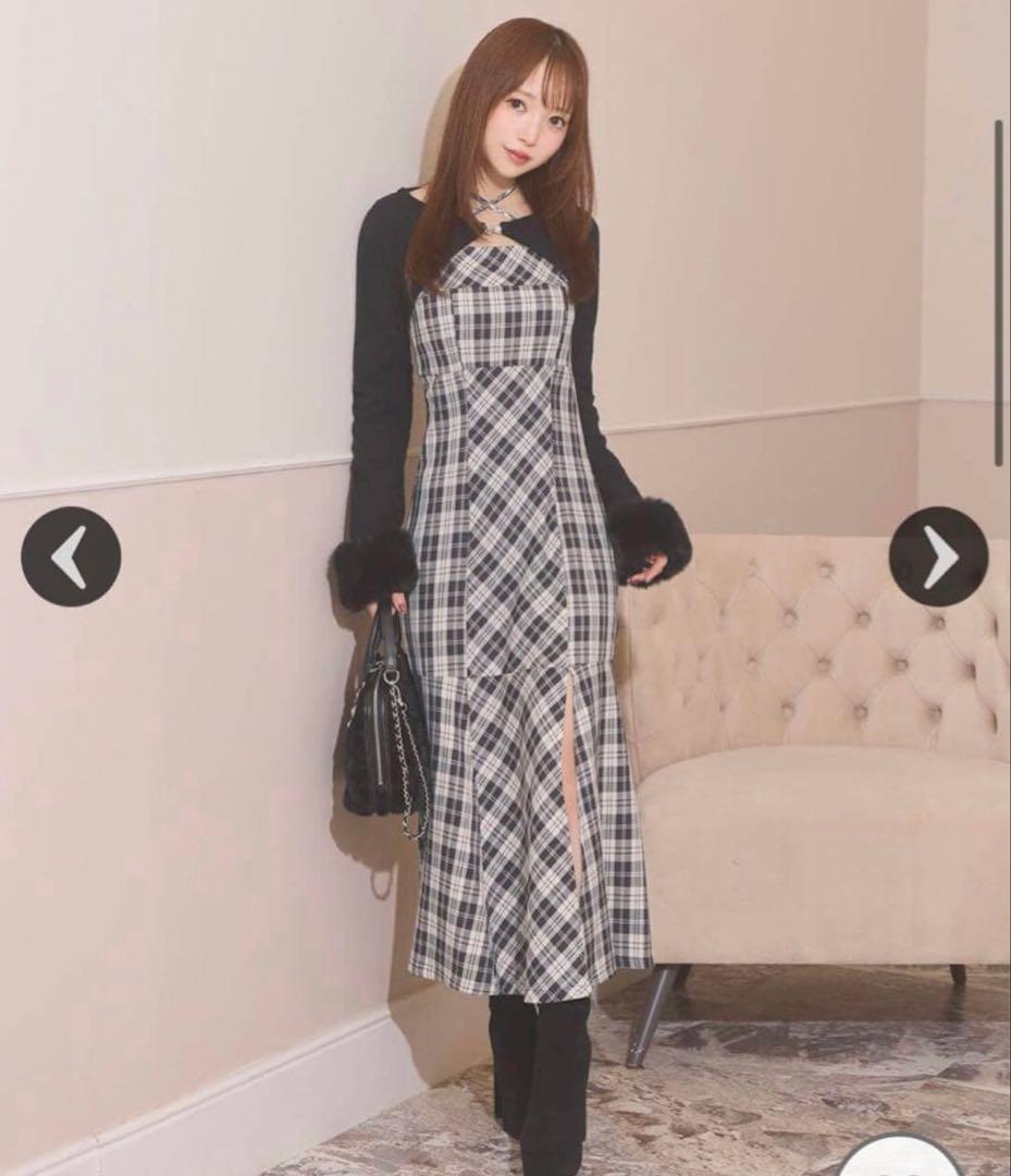 michellMacaron ボレロチェックロングワンピース