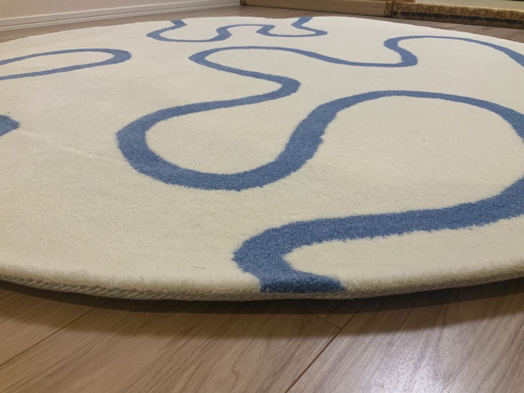 ワンダー ラグ ラウンド φ150 アイボリー×ブルー