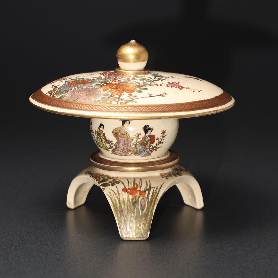 薩摩　雪見灯篭図置物　里帰り　珠山　明治工芸　骨董　6R1578ダN2