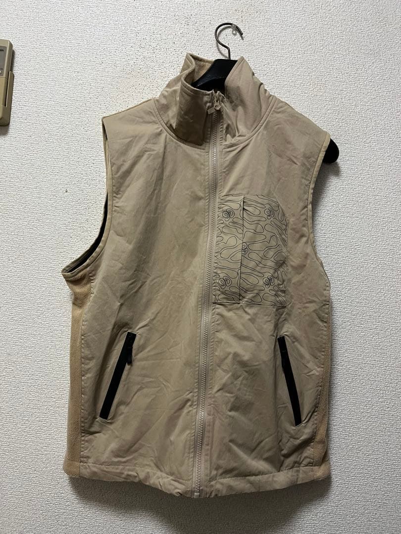 mid 90s club　ナイロン×フリースベスト　/M　ベージュ　ゴルロゴ刺繍