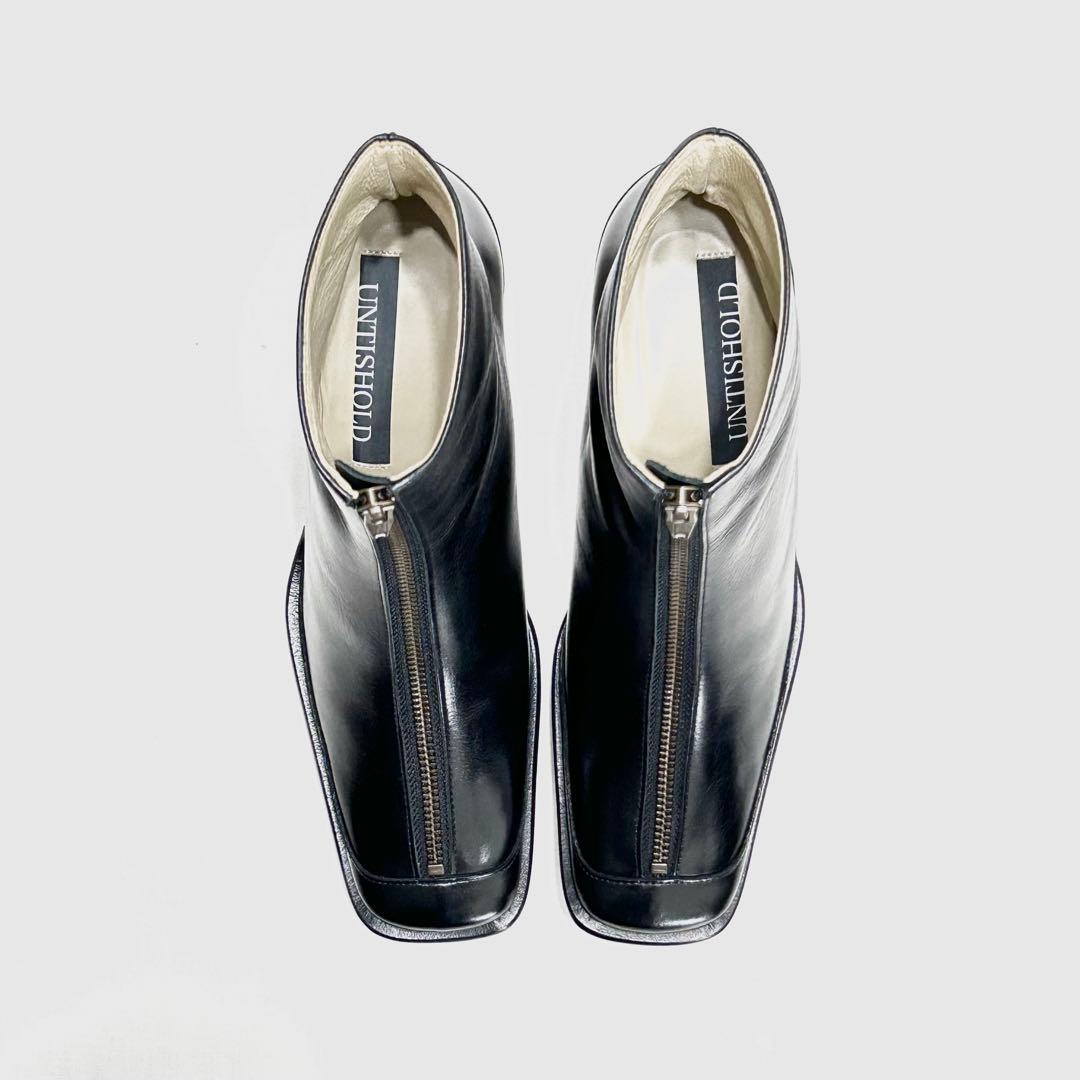 ■定5.3万 アンチショルド ショートブーツ 38 24〜25 黒 スクエアトゥ