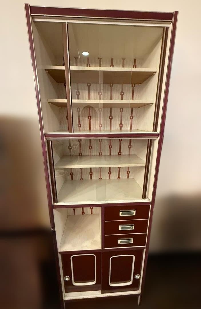 昭和レトロ 食器棚 ガラスキャビネット 木製 キッチン収納 ヴィンテージ 古家具