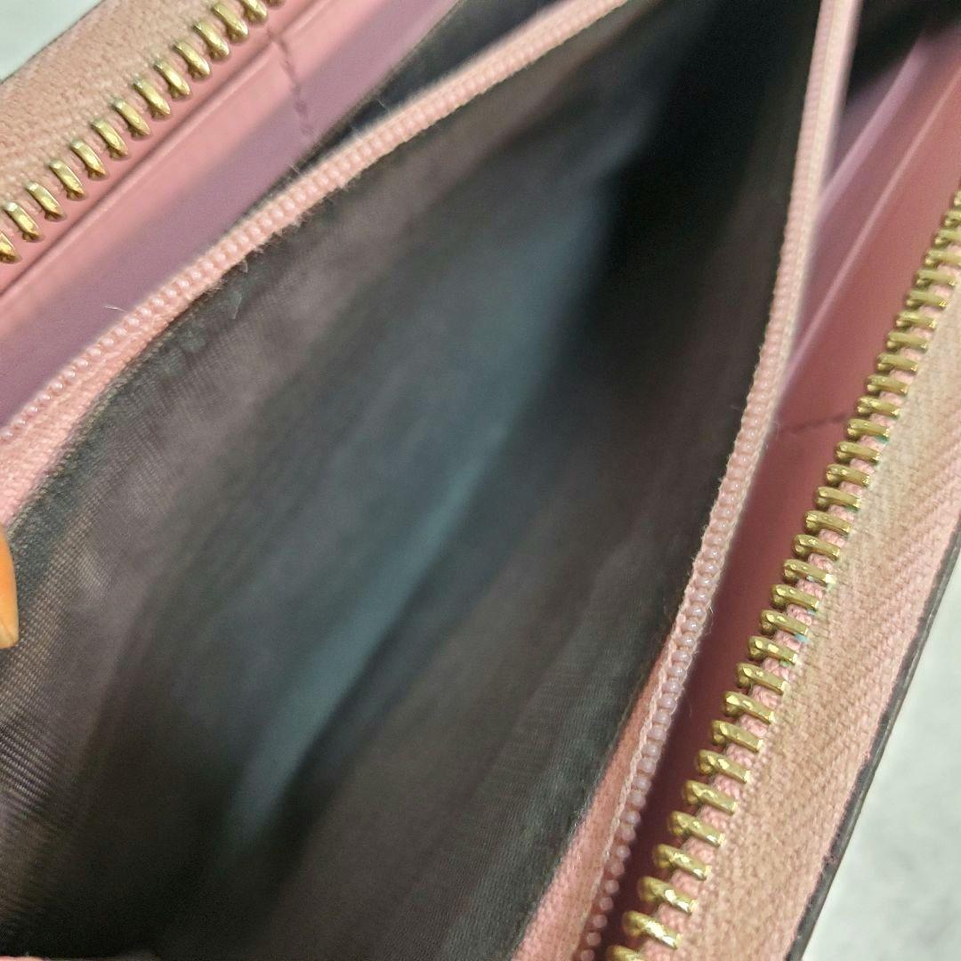 美品 GUCCI シマ ラウンドファスナー インターロッキング 長財布 ピンク