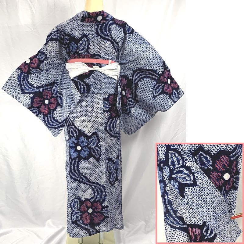 〇【最終値下げ】406mk20〇有松鳴海絞り 浴衣 花文 ややふくよか〇美品