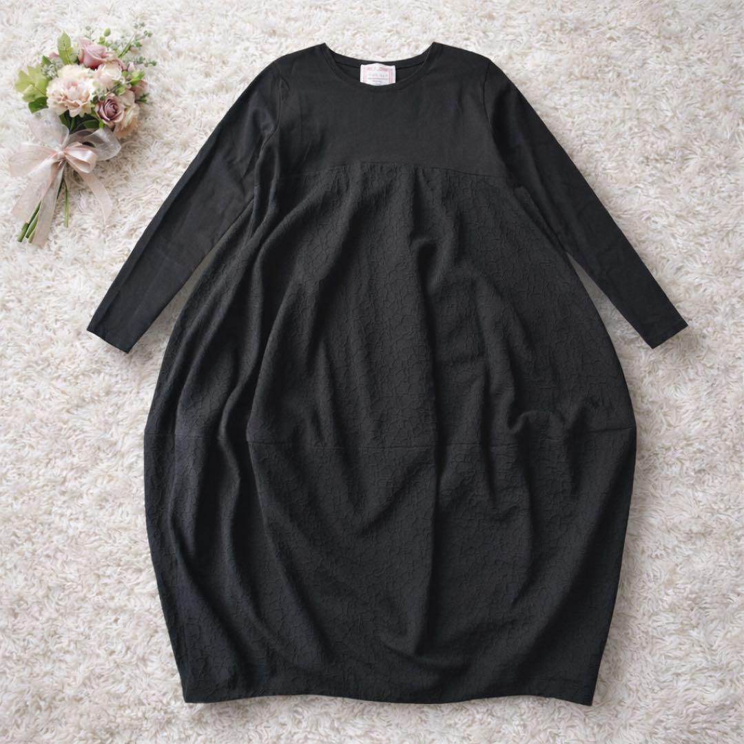 未使用級✨BEARDSLEY 人気　ジャガード マルワンピ バルーン ロング 黒