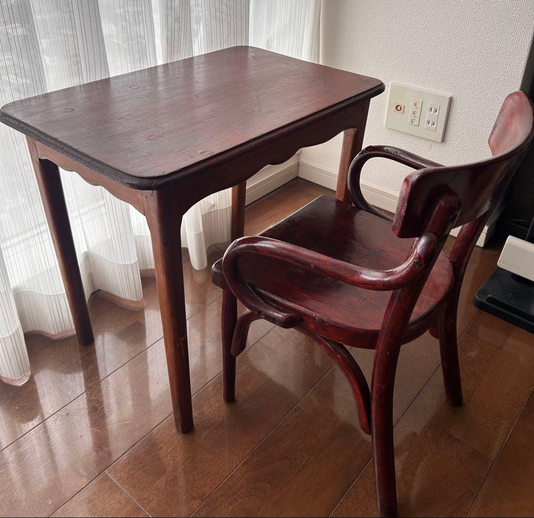 ぽ*ー様 木製アンティークデスクと椅子のセット