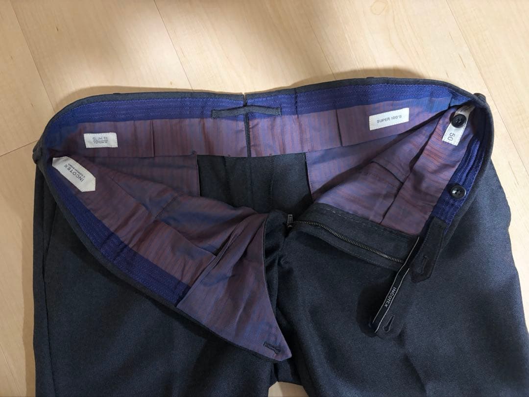 INCOTEXチャコールグレーフランネルスラックス50