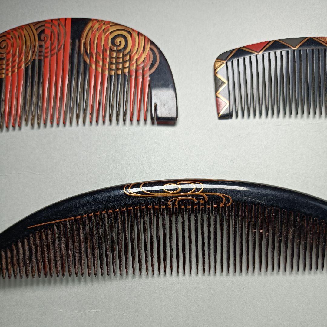 蒔絵櫛 ３点 アールヌーボー アールデコ 大正浪漫 細密工芸 超絶技巧