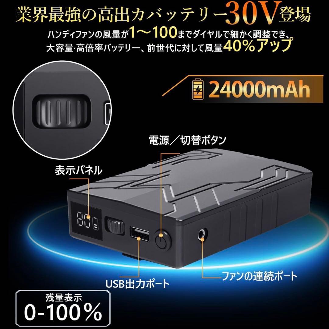 ファンバッテリーセット 30V超高出力 24000mAh大容量バッテリー 空調服