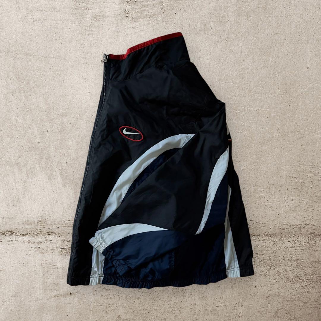 90sナイキNIKEナイロンジャケットスウォッシュロゴ刺繍短丈好配色テック古着L