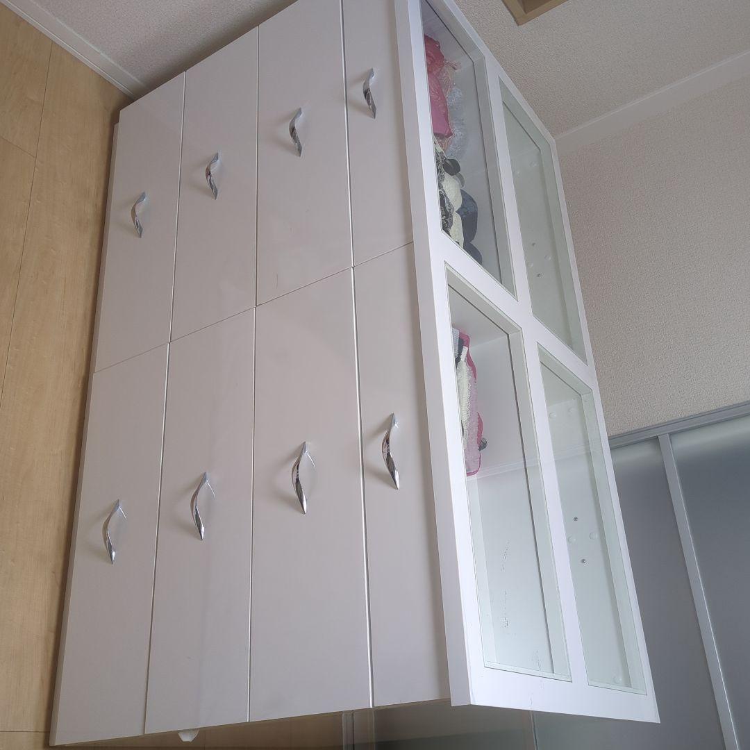 特注オーダー定価30万　鏡張りホワイト木製チェスト 6段 ガラス引き出し付き