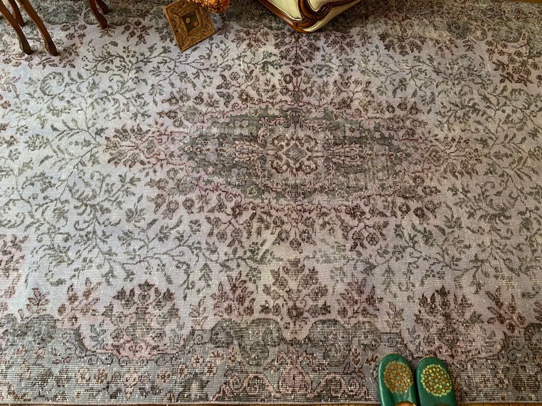 超大判　260×171 オーバーダイ ラベンダー　トルコヴィンテージラグ　グレー