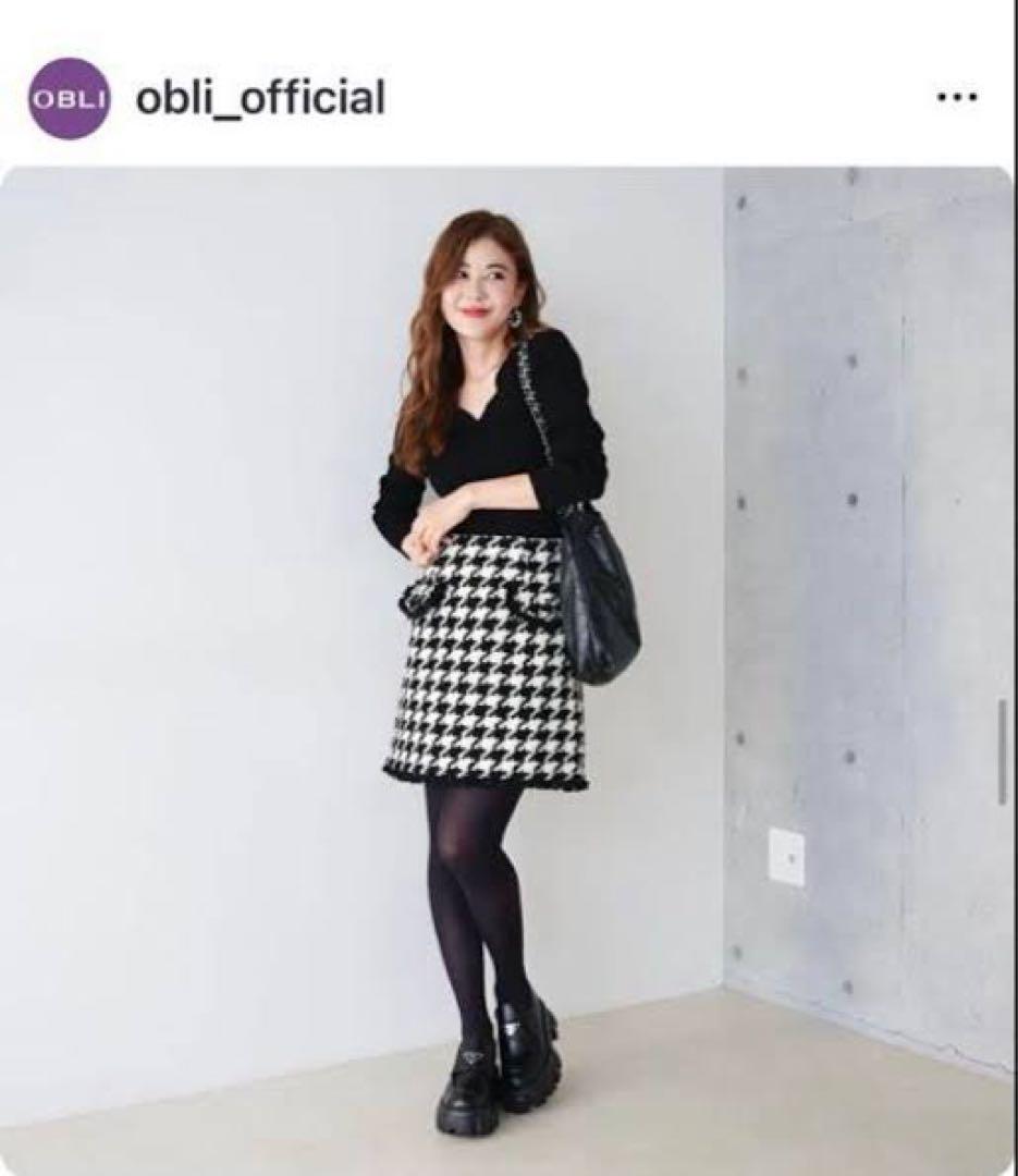 美品 オブリOBLI 千鳥格子ツイードスカート