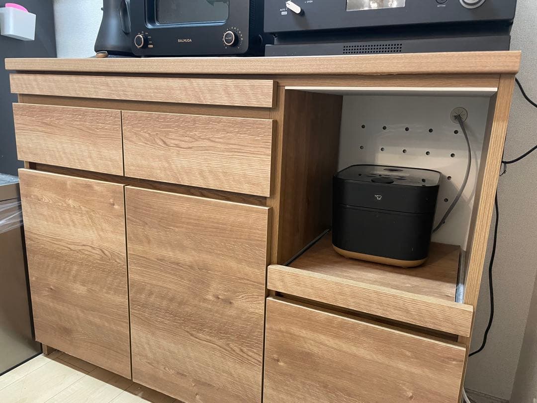 ナチュラルウッド 食器棚 引き出し式