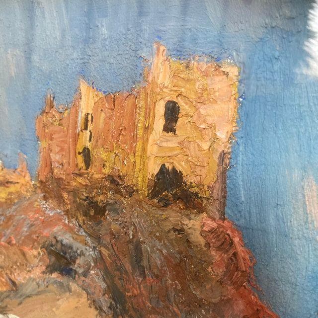 sumikosan シリア十字軍の城 肉筆 油彩 絵画 F4号 風景画