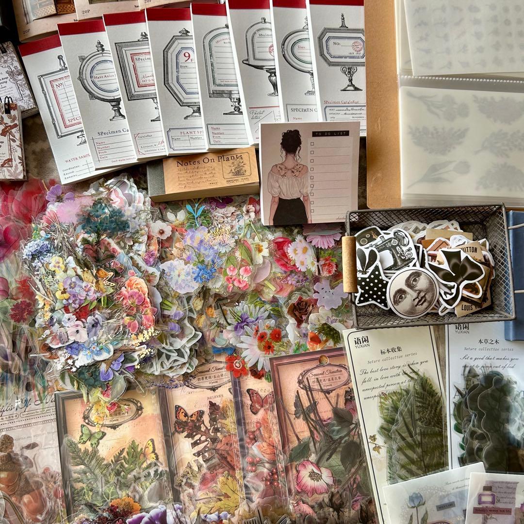 大量 紙モノ コラージュ素材まとめ売り レア シール 洋書 スタンプ マステ