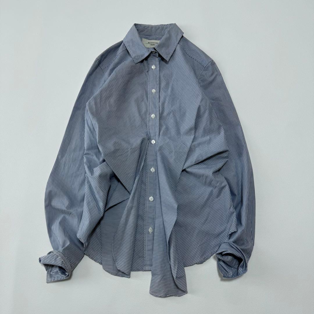 Max Mara マックスマーラ　ストライプシャツ 変形　フリル アシンメトリー