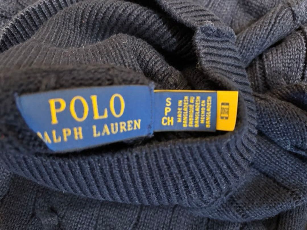 【試着のみ】ポロラルフローレン タートルネックケーブルニット ポニーS ネイビー