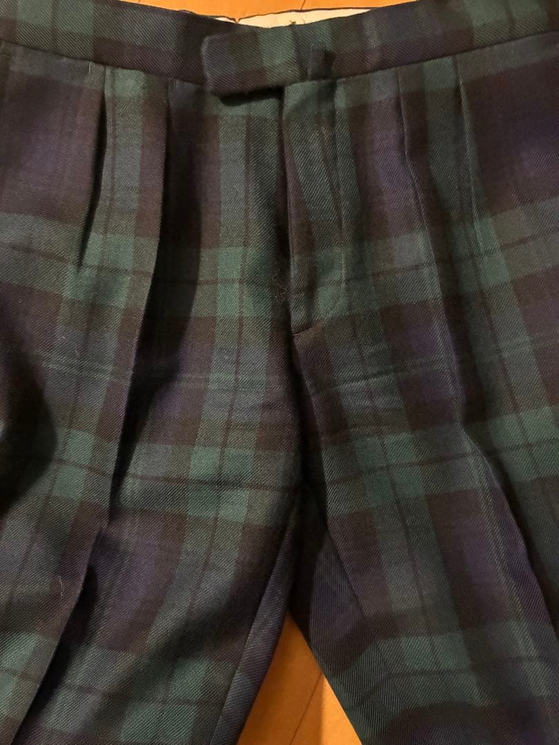 ベルナールザンス　チェック柄スラックス ダークグリーン/ネイビー