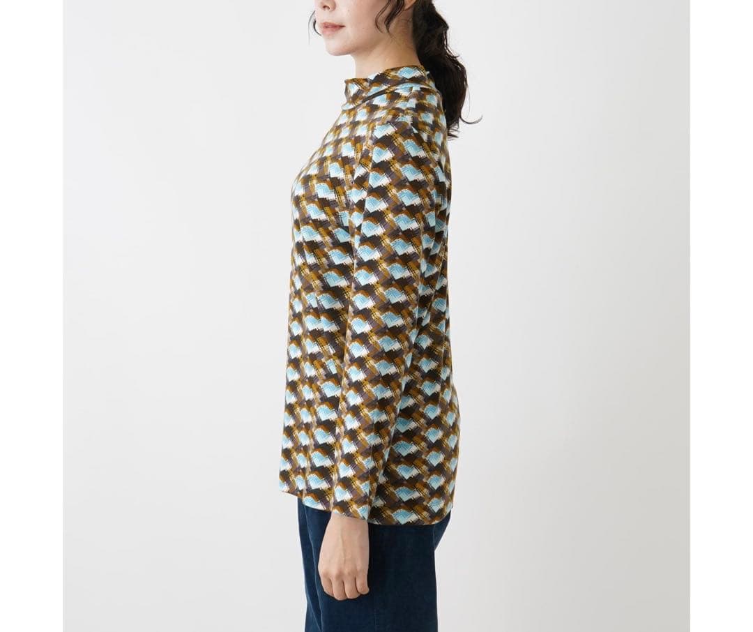 【新品】定価36,300円　レリアン　幾何学ハイネックカットソー ブルー系13＋