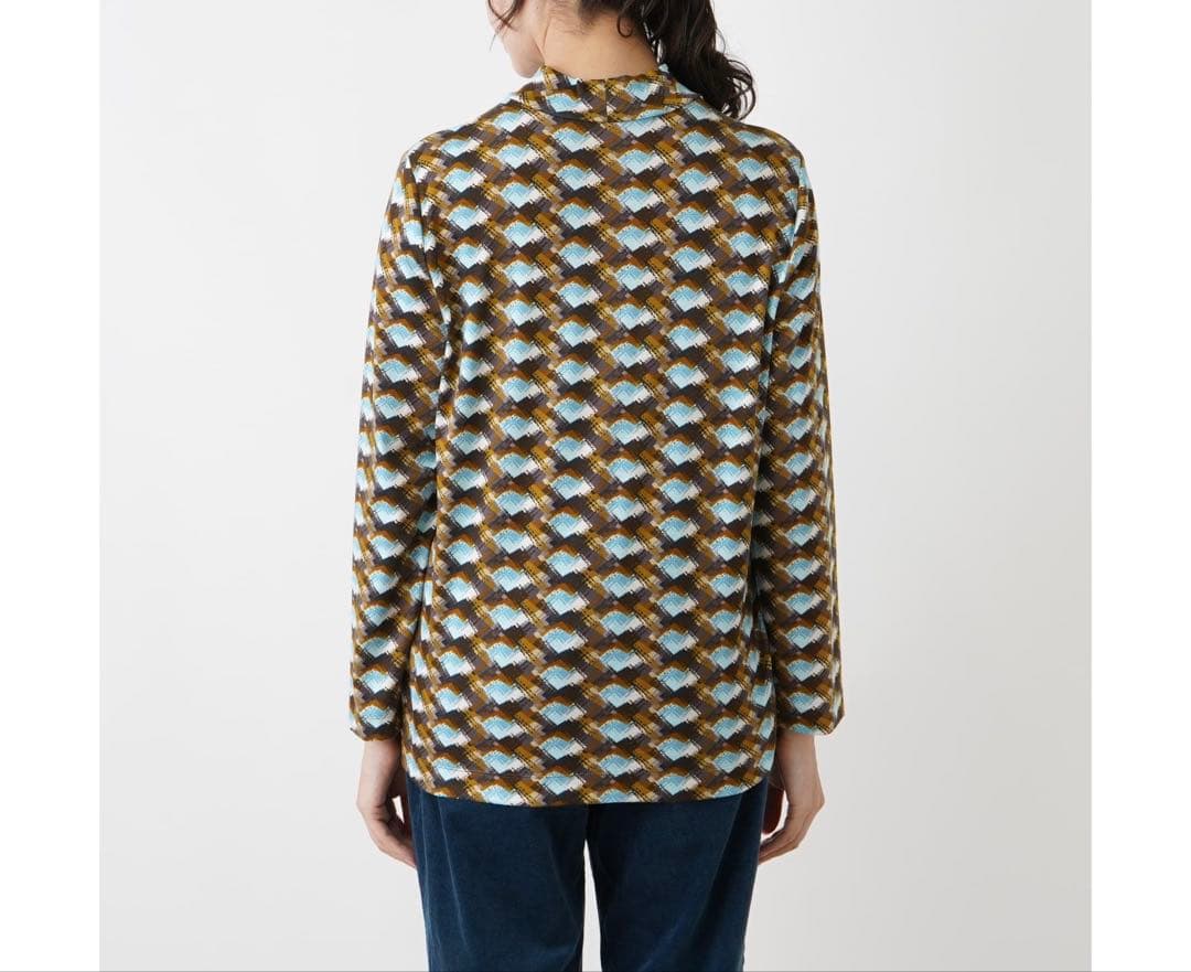 【新品】定価36,300円　レリアン　幾何学ハイネックカットソー ブルー系13＋