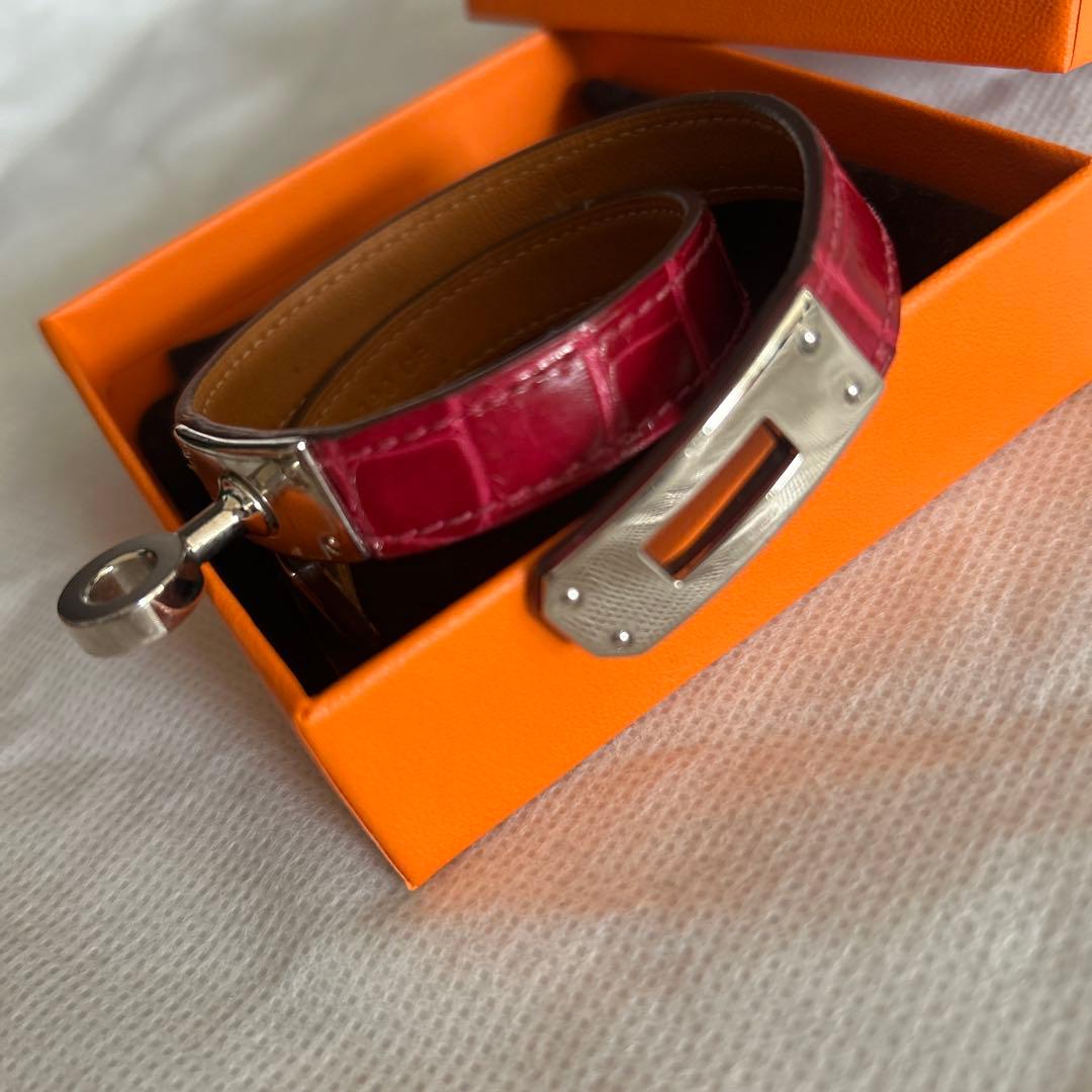 みこさま専用　エルメス　クロコ　ピンク　シルバー金具　バングル　ドゥブルトゥール