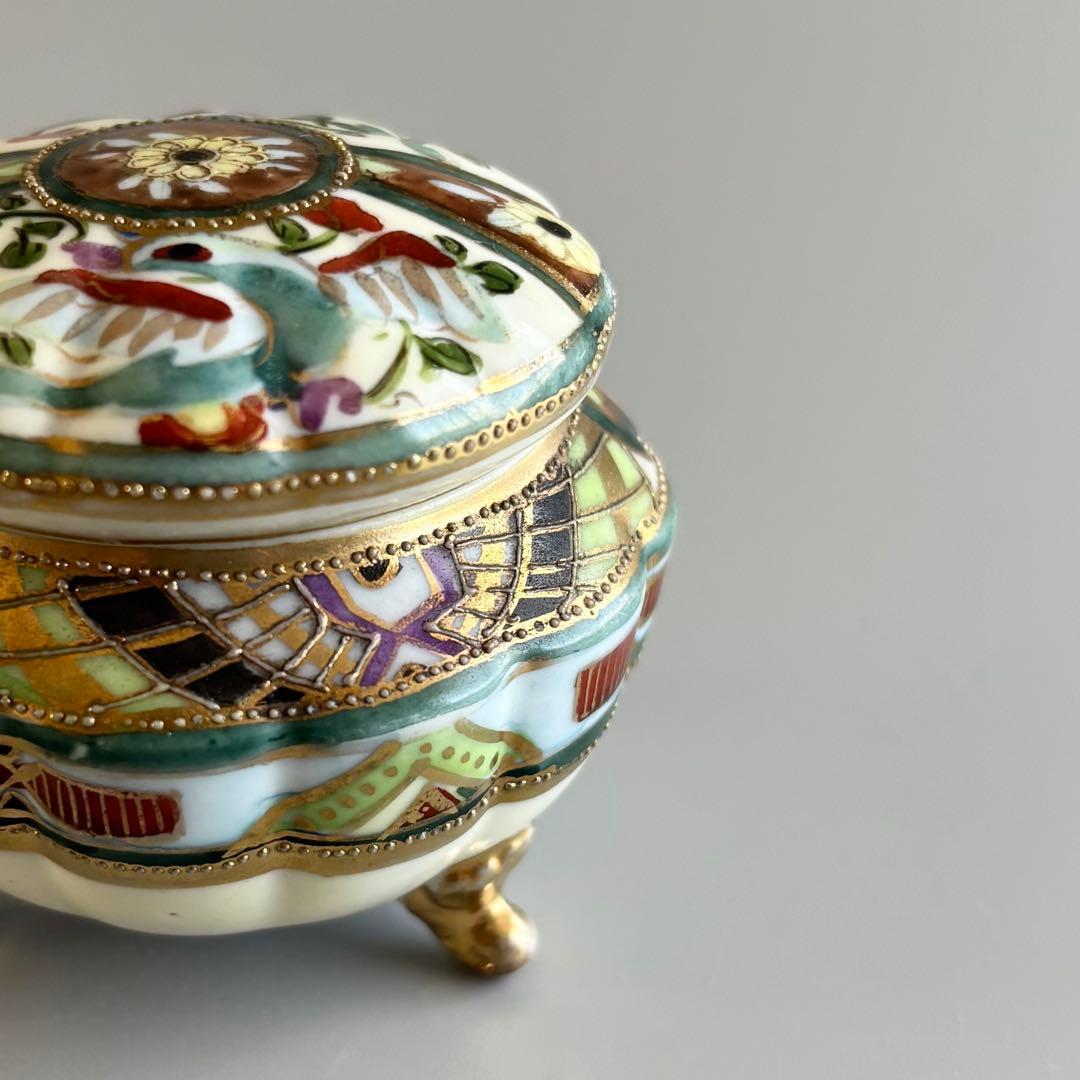 アンティーク　オールドノリタケ　マルキ印　金彩三つ脚蓋物　ボンボニエール⚫︎稀少品