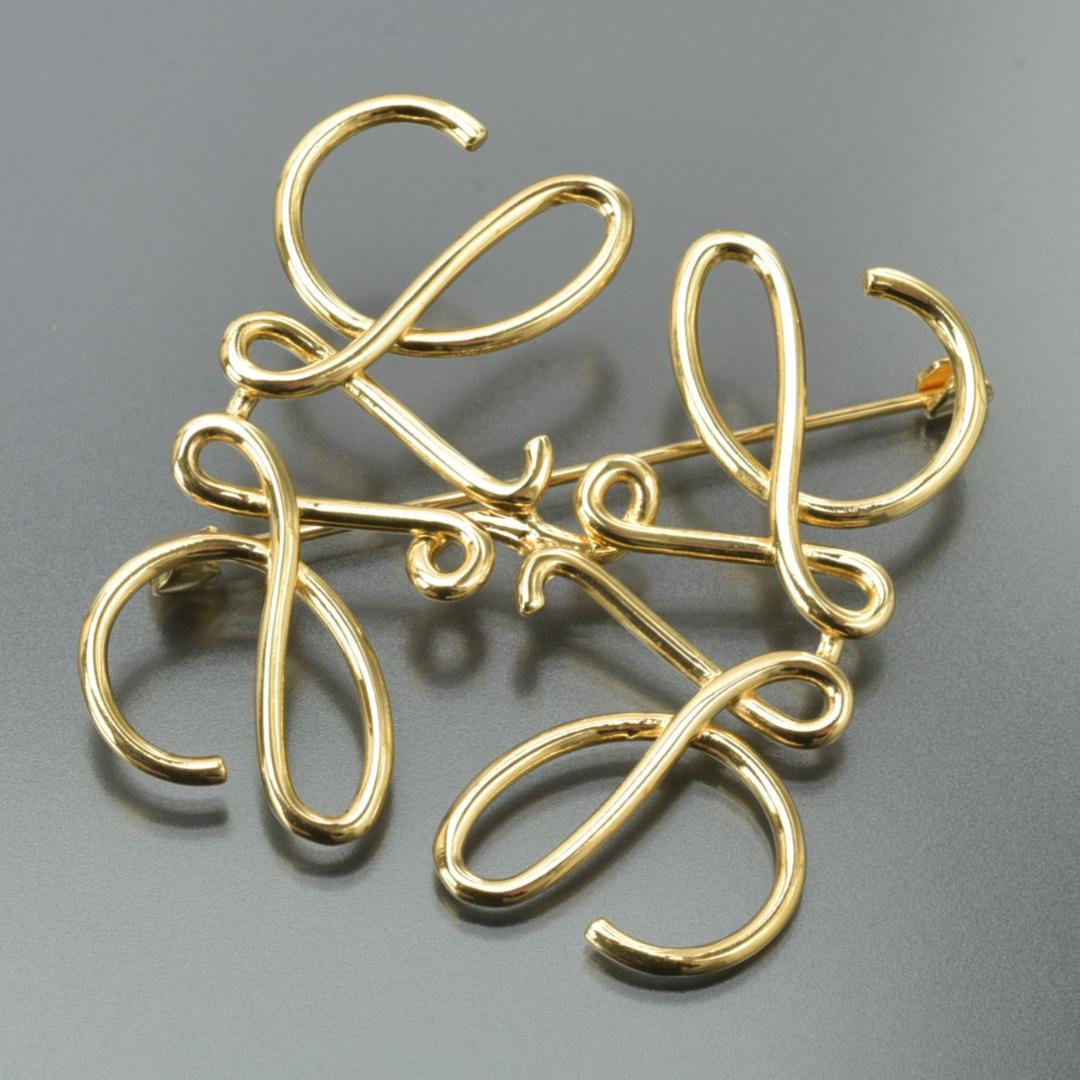 美品 ロエベ LOEWE アナグラム ブローチ ゴールド 箱/ショッパー/袋付き