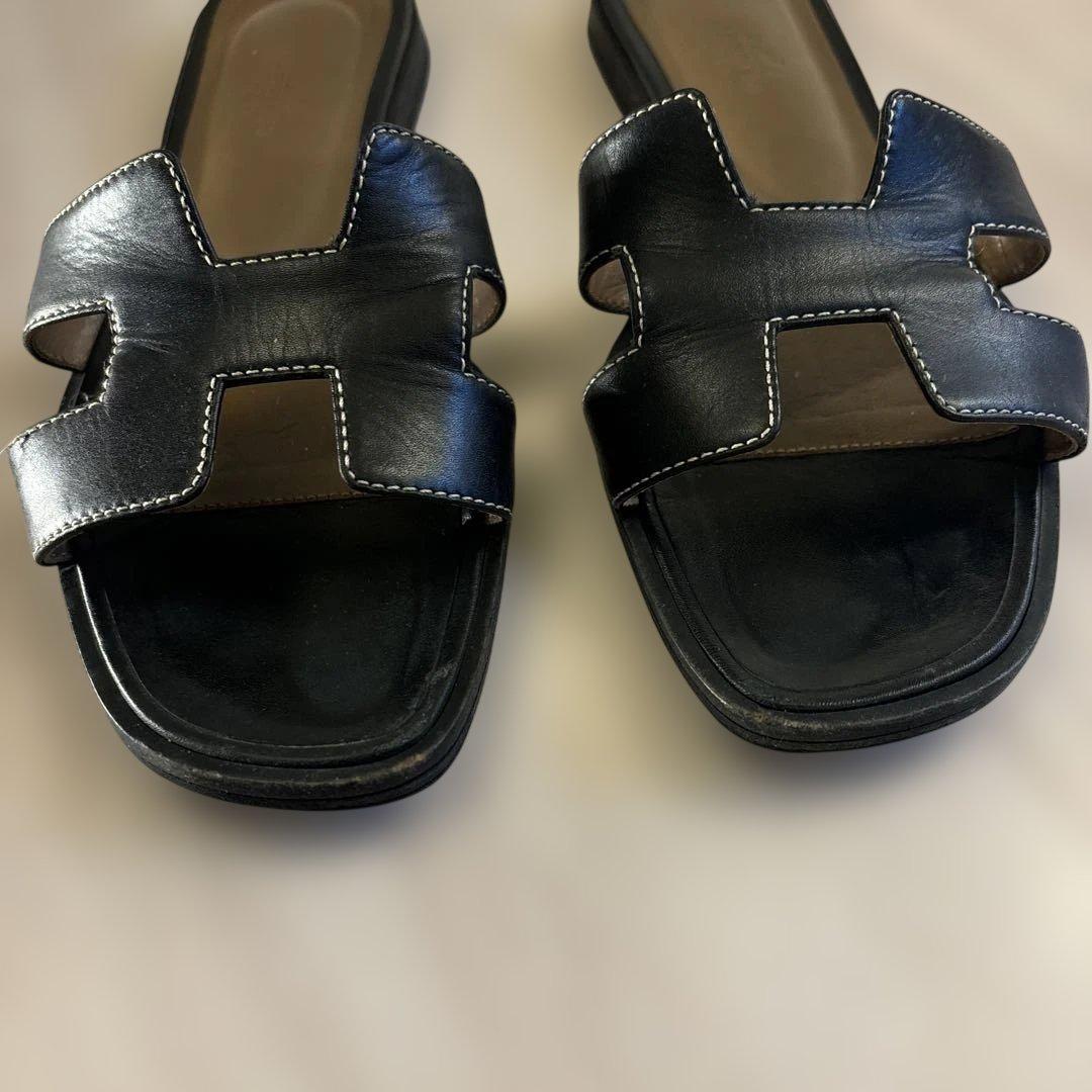 エルメス　オラン　黒　ブラック　37 HERMES フラットサンダル