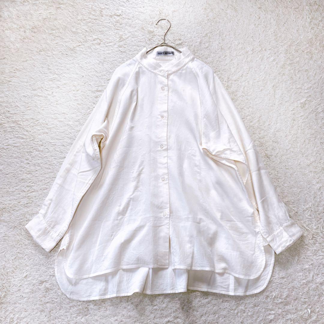 イッセイミヤケ　スタンドカラーブラウス オフホワイト　シャツ　3size