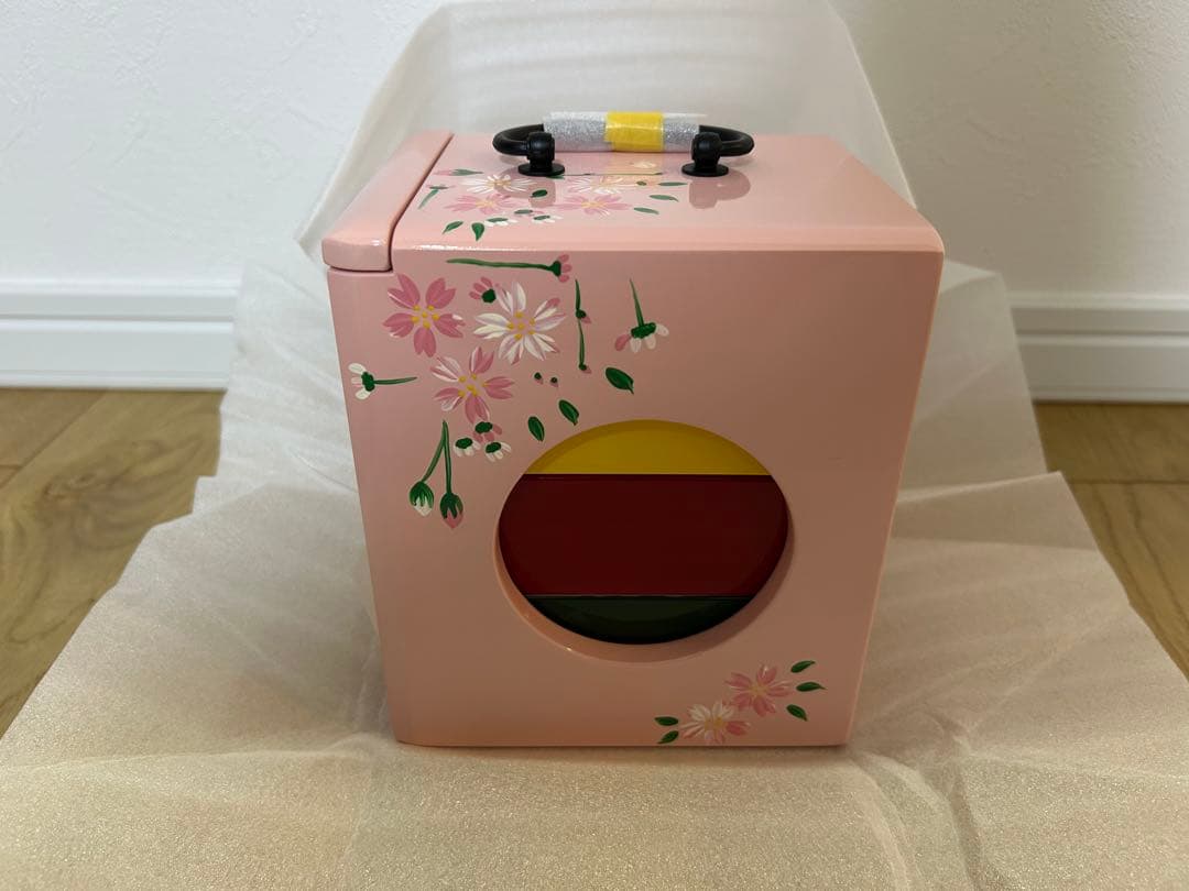 山口木工　遊山箱　お弁当箱　徳島　桜柄ピンク鏡面仕上げ