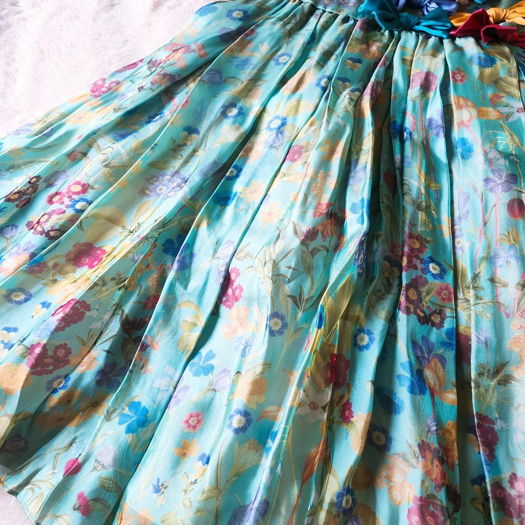 mezzo piano☆メゾピアノ☆140cm☆ドレス☆花柄☆グリーン☆リボン